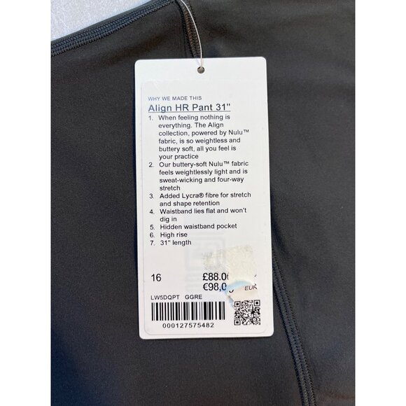Lululemon Align High-Rise Pant 31" Size 16 Graphite Grey Buttery Soft Yoga - Picture 3 of 4